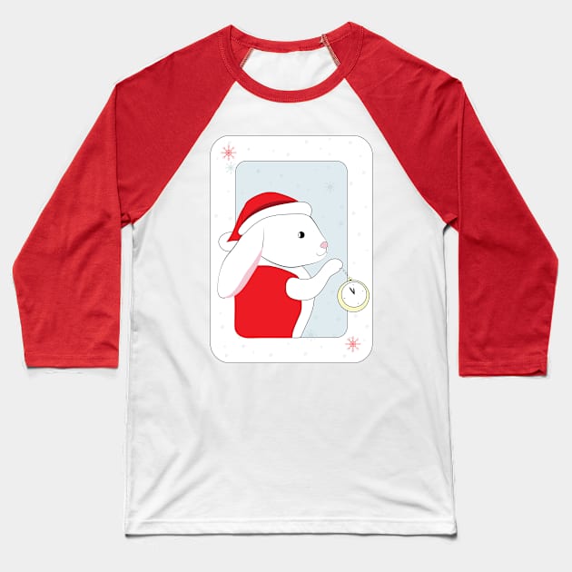 White Rabbit in Santa Hat Baseball T-Shirt by in_pictures